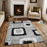 Bravich LTD Geometric Boxed Thick Shaggy Rug - California in Grey | Size: 60 cm x 110 cm