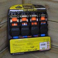 Samuel Alexander 4 Pack of 1 Inch x 15 ft Heavy Duty Orange Ratchet Strap Set with S Hooks DIY