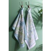 Laurence Llewelyn-Bowen 'Palm Court' Peacock & Oranate Print 100% Cotton Tea Towel (2 Pack) in Green