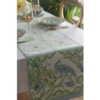 Laurence Llewelyn-Bowen 'Palm Court' Peacock & Oranate Print 100% Cotton Table Runner in Green