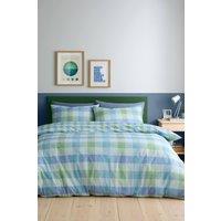 Fusion 'Block Check' Easy Care Duvet Cover Set in Light Blue | Size: Super King