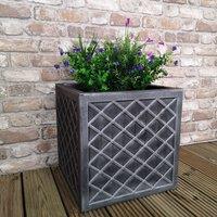 Samuel Alexander 39cm Large Square Plastic Pewter Effect Grey Garden Patio Planter