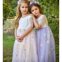 UK Flower Girl Boutique Girl's Enchanted Dress - Lilac /White Lace | Size: 6-12 m