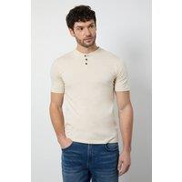Burton Men's Off White Grandad Neck T-Shirt in Off-White | Size: Medium