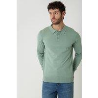 Threadbare Men's Knitted Long Sleeve Polo Jumper in Pale Green | Size: XL