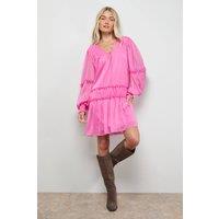 Oasis Women's Plain Chiffon Shirred Front Tie Neck Mini Dress in Desert Rose | Size: 12