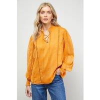 Oasis Women's Tie Neck Ruffle Detail Chiffon Blouse in Peach | Size: 12