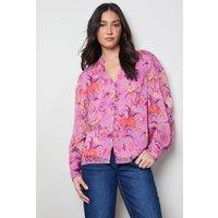 Oasis Women's Printed Chiffon Button Through Blouse | Size: 12