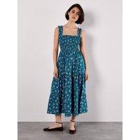 Apricot Women's Orchid Print Smocked Midi Dress in Blue | Size: 12