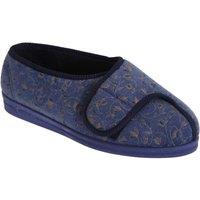 Comfylux Women's Helen Floral Superwide Slippers in Dark Blue | Size: 5