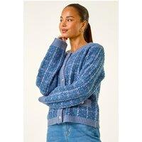Roman Women's Petite Buttoned Knit Cardigan in Blue | Size: 14