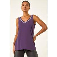Roman Women's Embellished V-Neck Stretch Vest Top in Purple | Size: 12