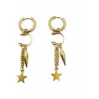 Luxe Tones Women's 18k Gold Plated Statement Dangle Star Charm Hoop Earrings
