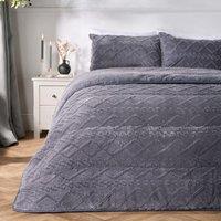 OHS Cable Knit Teddy Fleece 10.5 Tog Coverless Duvet with Pillowcases in Dark Grey | Size: Double
