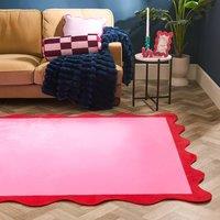 OHS Scallop Edge Rug Soft Non Slip Floor Carpet Area Mat in Bright Pink | Size: 160 cm x 230 cm