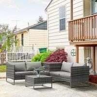 OUTSUNNY Rattan Garden Furniture Set with Storage Table, Cushions in Grey