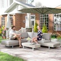 OUTSUNNY 3 Pieces Rattan Wicker Sofa Set Patio Furniture Set with Tea Table Cushions in Grey