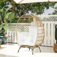 OUTSUNNY Round PE Rattan Outdoor Egg Chair with Thick Padded Cushions for Garden, Khaki
