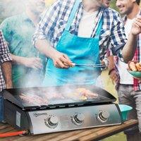 OUTSUNNY Portable Gas Plancha BBQ Grill with Stainless Steel Burner in Silver
