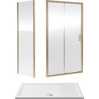 Balterley Ruwa Sliding Shower Suite: 6mm Glass Tray Door Panel 1400x700mm Brass in Metallics