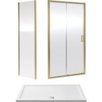Balterley Ruwa Sliding Shower Suite: 6mm Glass Tray Door Panel 1400x760mm Brass in Bronze