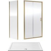 Balterley Ruwa Sliding Shower Suite: 6mm Glass Tray Door Panel 1400x800mm Brass in Metallics