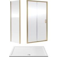 Balterley Ruwa Sliding Shower Suite: 6mm Glass Tray Door Panel 1400x900mm Brass in Metallics