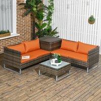 OUTSUNNY Rattan Garden Furniture Set with Storage Table, Cushions in Orange