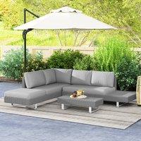 OUTSUNNY 3pc Rattan Wicker Sofa Set with Tea Table & Cushions, Light Grey