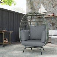 OUTSUNNY PE Rattan Egg Chair w/ Padded Cushions for Garden, Charcoal Grey in Dark Grey
