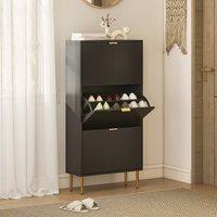 HOMCOM Slim Shoe Storage Cabinet with Flip Drawers for Hallway in Black