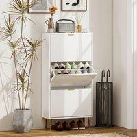 HOMCOM Slim Shoe Storage Cabinet with Flip Drawers for Hallway in White