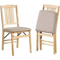 Costway Folding Dining Chairs Set of 2 Foldable Upholstered Kitchen Chairs in Beige