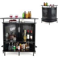 Gymax Home Bar Unit 4-Tier Bar Table With Metal Storage Shelves & Footrest in Black