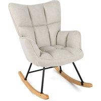 Gymax Linen Rocking Chair Accent Chair With High Backrest & Padded Armrests in Beige