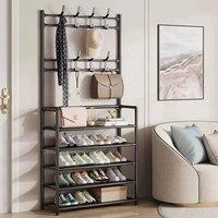 Havendro 5 Tier 8 Hook Black Storage Organiser Coat Hanger Shoe Rack
