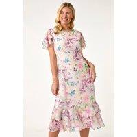 Roman Women's Petite Floral Double Frill Dress in Pink | Size: 18