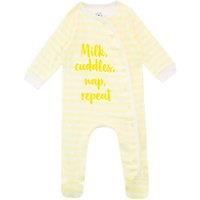 Harry Bear Baby Milk Cuddles Nap Repeat Sleepsuit in Yellow | Size: 6-9 m