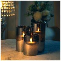 Living and Home 3Pcs Smoke Grey Glass Flameless LED Candles Realistic Swaying Flame Pillar Candles w/ Remote Control & Timer for Wedding Christmas