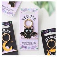 KDMD In My Witch Era Cat & Moon Enamel Keyring in Black