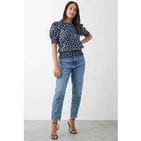 Dorothy Perkins Women's Blue Spot Shirred Hem Blouse in Black | Size: 16