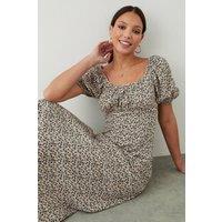 Dorothy Perkins Women's Ditsy Floral Ruched Scoop Neck Midi Dress in Ivory | Size: 14