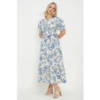 Dorothy Perkins Women's Petite Ivory Poplin Floral Print Shirt Dress | Size: 6
