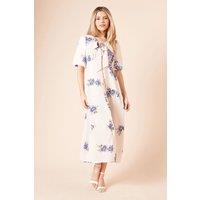 Dorothy Perkins Women's Ivory Floral Tie Front Button Through Midi Dress | Size: 14