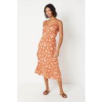 Dorothy Perkins Women's Floral Button Through Frill Neckline Midi Dress in Rust | Size: 8