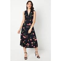 Dorothy Perkins Women's Black Floral Button Through Midi Dress | Size: 18