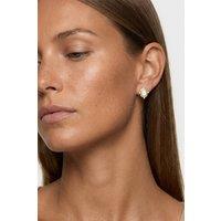 MUCHV Women's Oval White Stud Earrings in 18k Gold or Silver