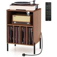 Gymax Record Player Stand Turntable Stand With 5 Compartments Charging Station in Dark Brown