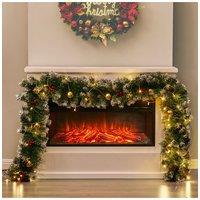 Living and Home 8.8ft Artificial Christmas Garland with Red Berries, Gold Plastic Balls and Warm White Light String in Green