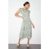Dorothy Perkins Women's Petite Safari Ruffle Sleeve Button Midi Dress in Green | Size: 6